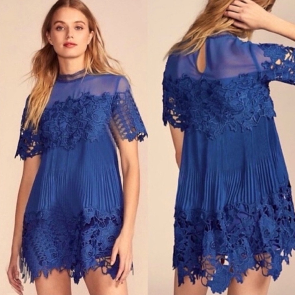 Saylor x Free People Hollie Lace Blue Mini Dress Women’s Large Boho Fairy Whimsy